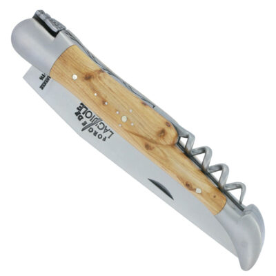 Couteau Forge de Laguiole Manche en Genévrier avec Tire Bouchon 2 pièces Inox Brossé 12cm