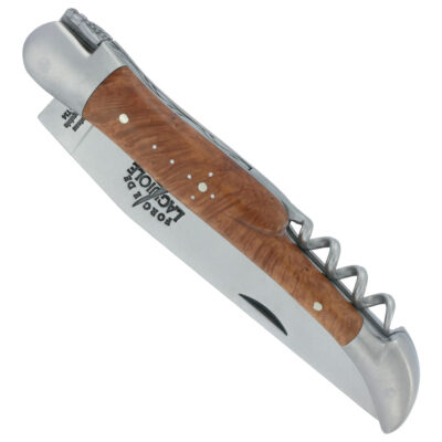 Couteau Forge de Laguiole Manche en Bois de Bruyère avec Tire Bouchon 2 pièces Inox Brossé 12cm