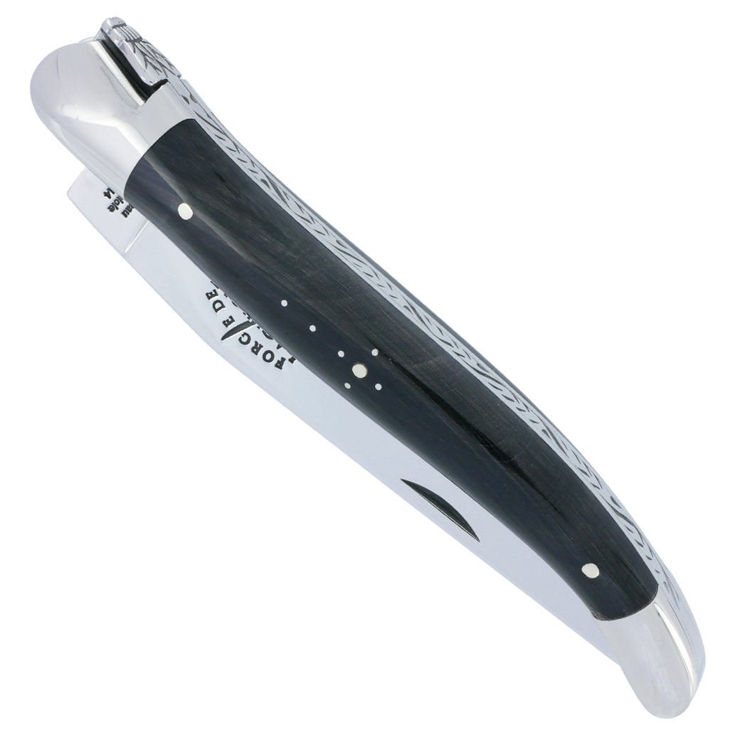 Couteau Forge de Laguiole Manche en Corne de Buffle Noir 1 Pièce Inox Brillant 12cm