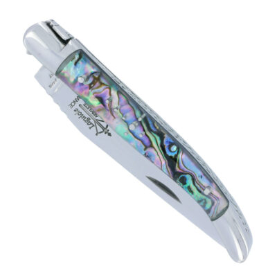 Couteau Laguiole Arbalète Manche en Nacre d’Abalone 1 Pièce 2 Mitres Inox Brillant 11cm