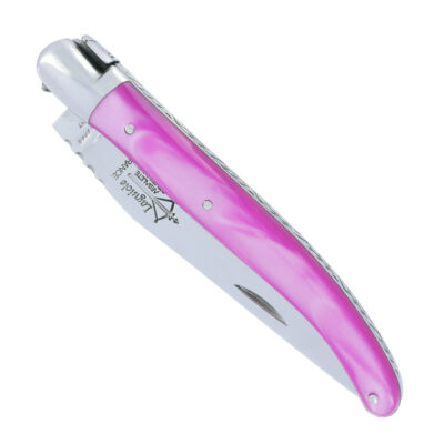 Couteau Laguiole Arbalète Manche en Acrylique Rose 1 Pièce 1 Mitre en Inox Brillant 11cm