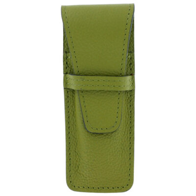 Étui cuir Laguiole Vert Olive grainé Luxe – Accessoire élégant avec drapeau français