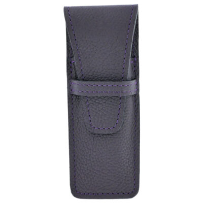 Laguiole Leather Case Dark Purple Aubergine Grained Luxe – Elegant Accessory with French Flag
