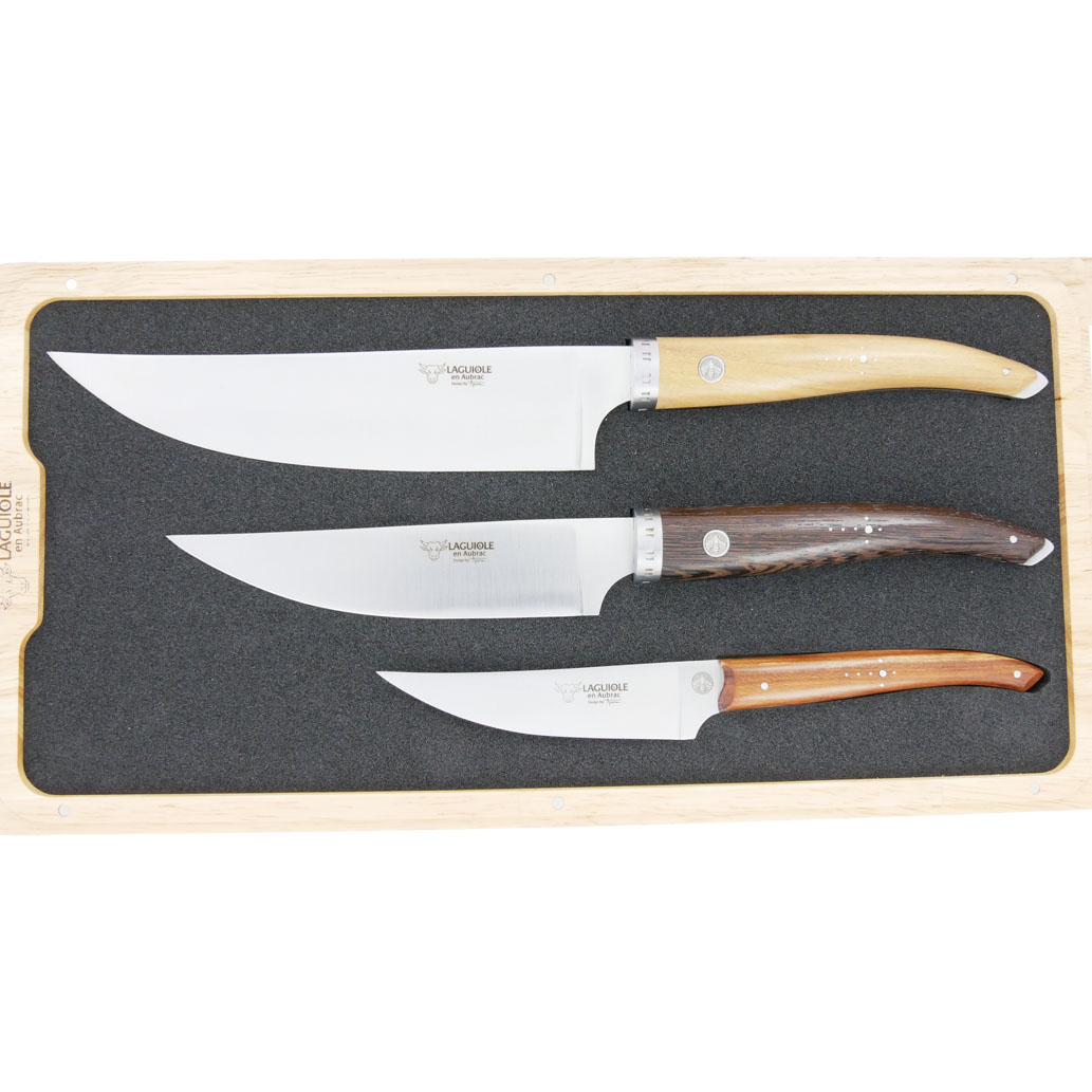 Set de 3 Couteaux de Cuisine Gourmet Laguiole en Aubrac en Bois Mixtes
