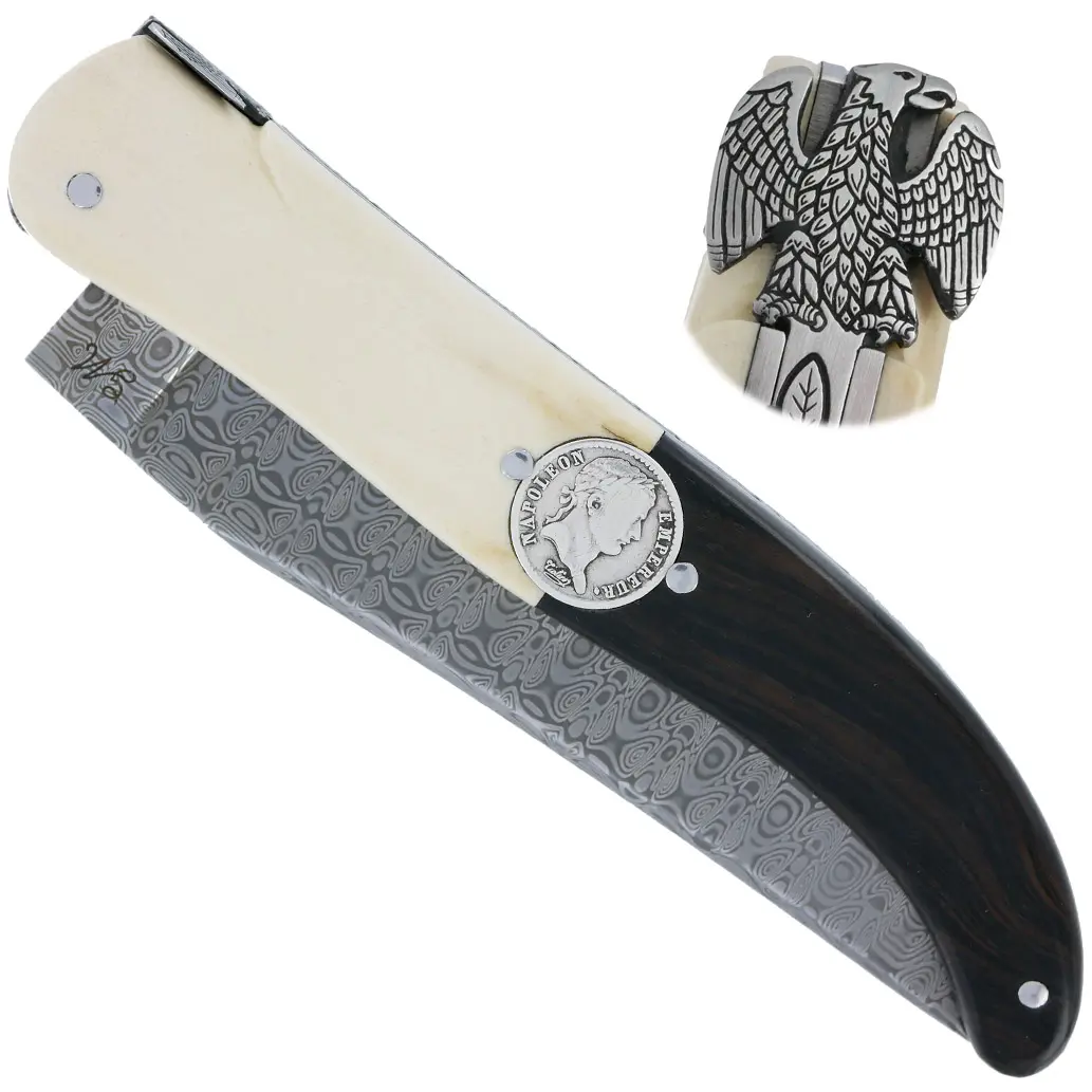 【YILON】新品 FRENCH DOT OP IVORY Laguiole Prestige Designer Knife 1 Piece 15 cm Inlay Napoleon Coin