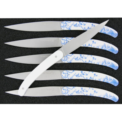 Coffret de 6 couteaux de table sublimation Le Coq Français– Theme Asie Motif Cerisier du Japon