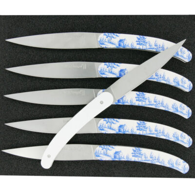 Coffret de 6 couteaux de table sublimation Le Coq Français– Theme Toile de Jouy Bleu