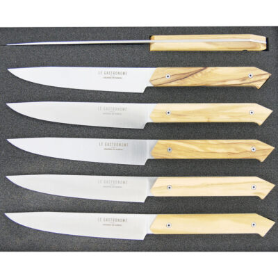 Couteaux de table Laguiole en Aubrac Le Gastronome Manche en Olivier (Set de 6)