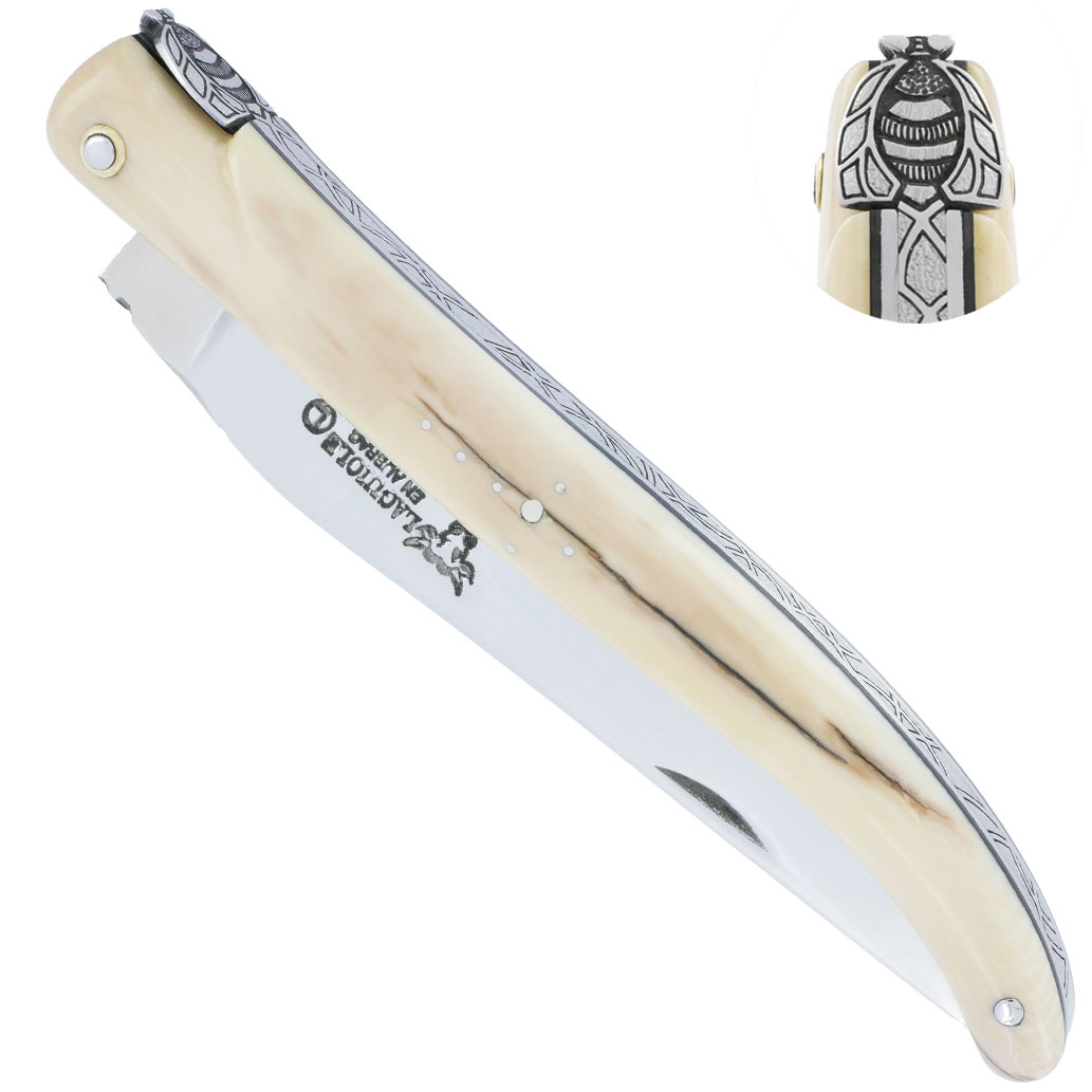 Couteau Laguiole en Aubrac ivoire de mammouth entretoises noires