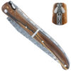 Couteau Laguiole en Aubrac 1 pièce 12cm Plein Manche en Bois d’Aubrac Ressort Guilloché à la main avec insert Bague inox au centre Lame Damas Mouche Prestige Stylisée Pièce Unique