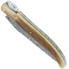 Couteau Laguiole en Aubrac 1 pièce 12cm Tour Eiffel Plein Manche en Croute d’Ivoire de Mammouth Platines Guillochées en Laiton Entretoises Noires Ressort Gravé Mouche plate en forme de Médaillon avec la Tour Eiffel au centre Finition Brossée Lame Acier Damas Edition Limitée et Numérotée N°196/200