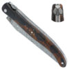 Couteau Laguiole en Aubrac 1 pièce 12cm Plein Manche en Loupe de Bois de Fer Ressort Guilloché Lame Damas Mouche Forgée Prestige
