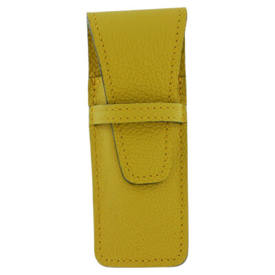 Étui cuir Laguiole Jaune Moutarde grainé Luxe – Accessoire élégant avec drapeau français