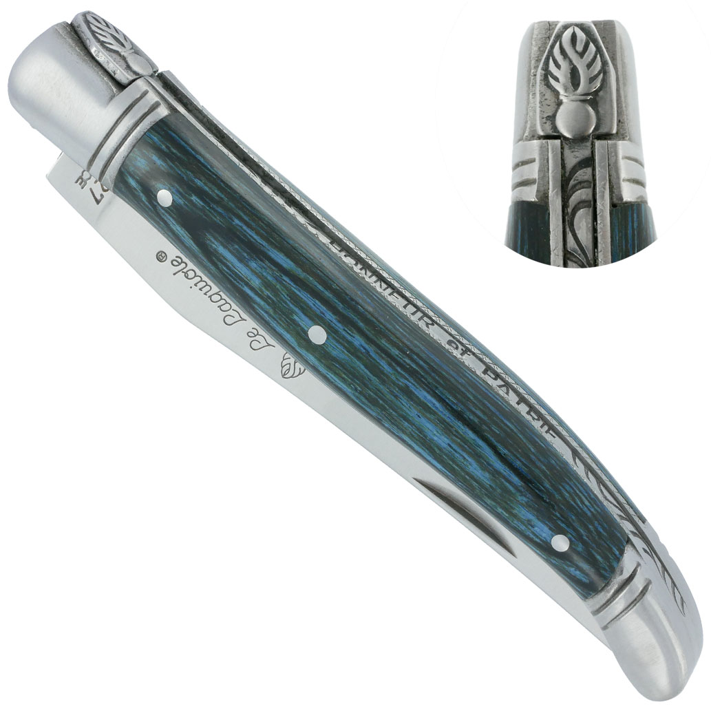 Laguiole-Messer der Gendarm 1 Stück 12 cm Ausdauer Marineblau 2 Bolster gebürsteter Edelstahl