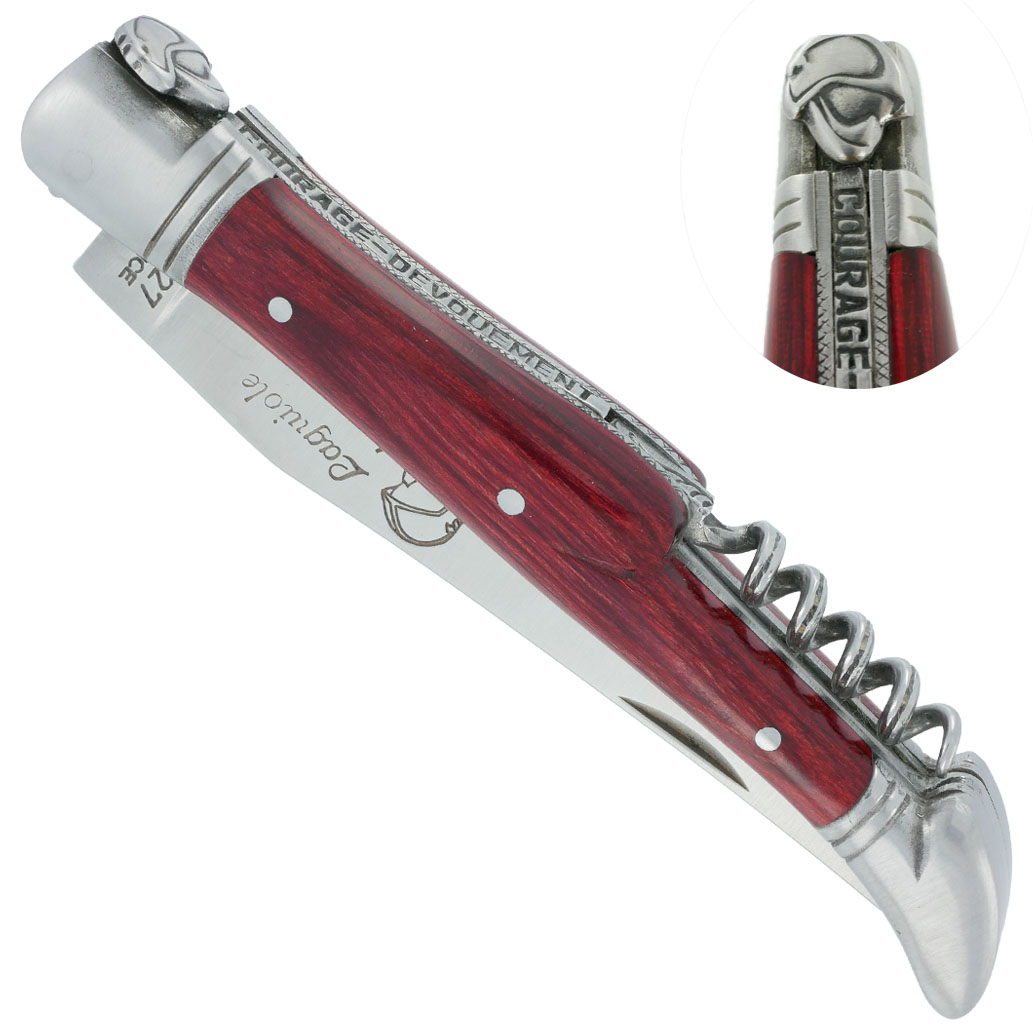 Laguiole Feuerwehrmesser 2 Teile 12 cm Ausdauer Rot 2 Stützen gebürstetes Edelstahl