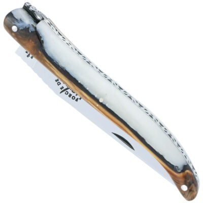 Couteau Forge de Laguiole Collection ALCHIMIE en Genévrier et résine blanche 12cm Finition en Inox brillant