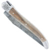 Couteau Prestige Forge de Laguiole 12cm en Noyer Satiné Entretoise en Os Mitre avant gravée Lame Damas Carbone Léopard