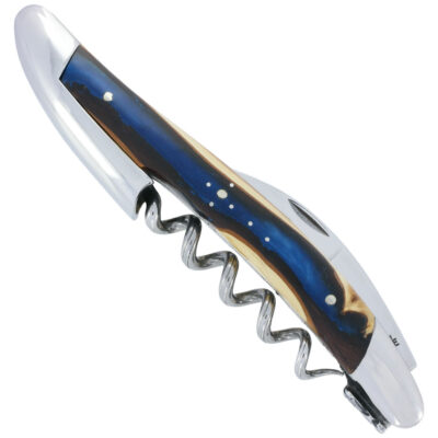 Sommelier Forge de Laguiole Collection ALCHIMIE en Genevrier avec résine bleue Finition Inox brillant