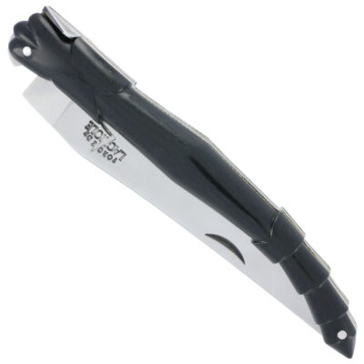 Couteau Prestige Forge de Laguiole Rambaud Plein Manche 14cm Aile de Pigeon en Ebène Ressort ciselé Double Platines Mouche Forgée et Stylisée