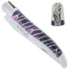 Couteau Prestige Laguiole en Aubrac 1 pièce 12cm Manche en Molaire de Mammouth Noir et Rose 2 Mitres Inox Sablé Mouche Crocodile Forgée et Finement ciselée à a main Ressort Finement Guilloché Pièce Unique