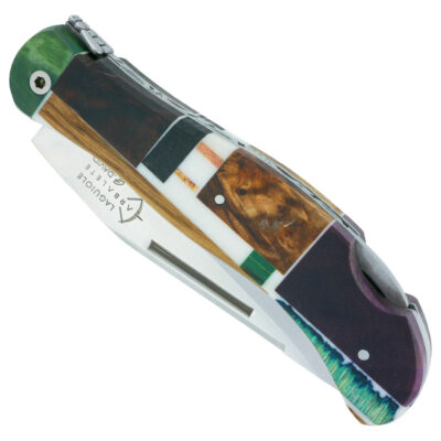 Couteau de Chasse Cube Laguiole Arbalète Plein Manche Finition Tétris Mat 12cm avec verrouillage lame par pompe
