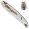 Couteau Laguiole en Aubrac Grande Taille Prestige 1 Pièce 14 cm Plein Manche en Croute d'Ivoire de Mammouth Mouche Forgée stylisée Ressort guilloché à la main Entretoise rouge Pièce Unique