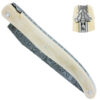 Couteau Prestige Laguiole en Aubrac 1 Pièce 12 cm Plein Manche en Croute d'ivoire de Mammouth Ressort et platines Guillochés Intercalaire Gris Mouche Forgée Prestige Stylisée Lame Damas Mahomet