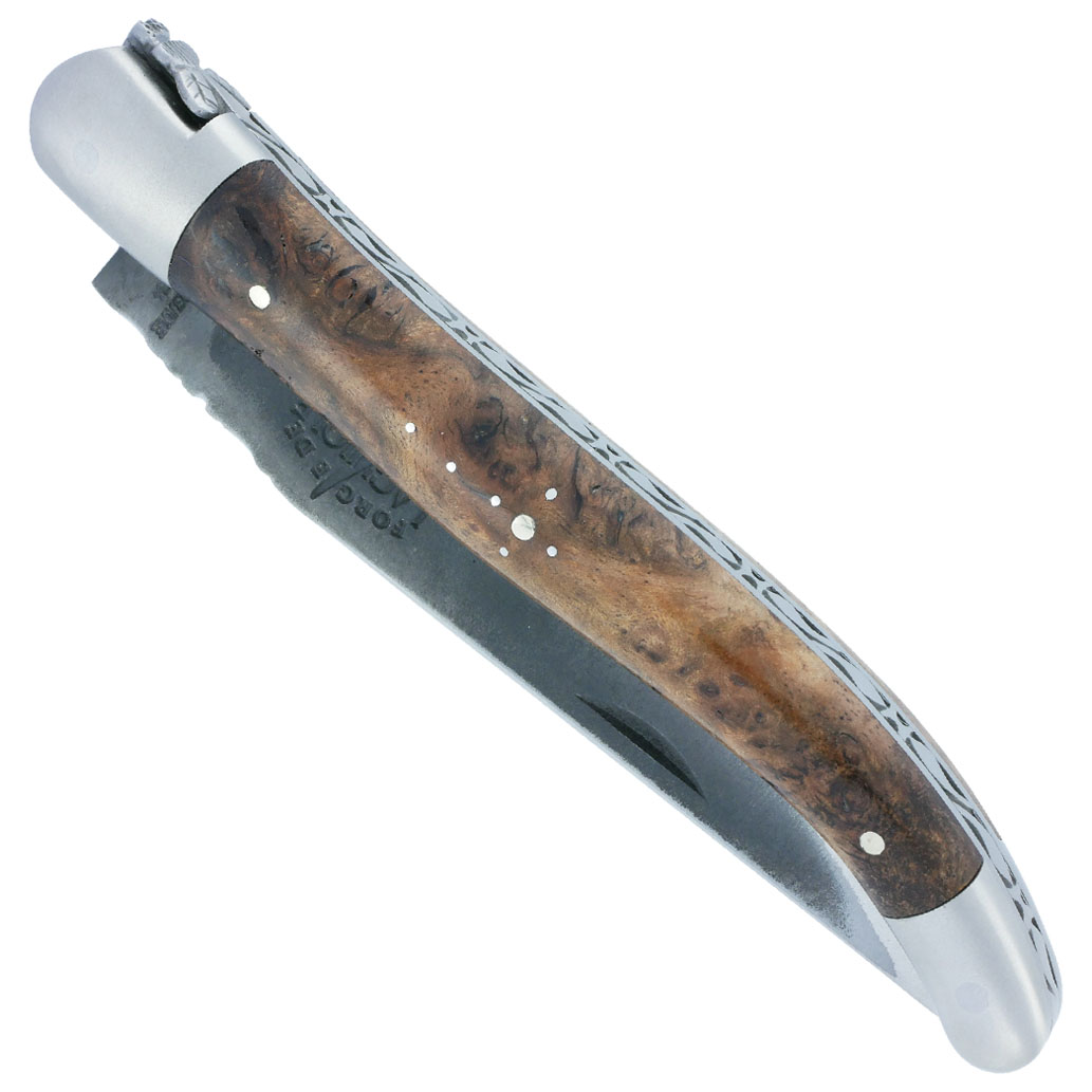 Couteau Forge de Laguiole Manche en Loupe de Chechen 1Pièce 12cm Lame Brut de Forge Finition satinée