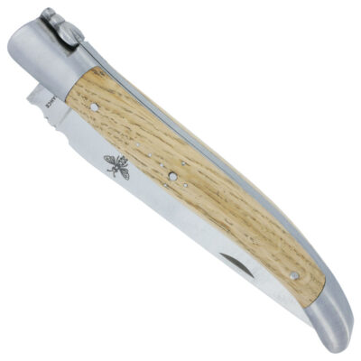 Couteau Laguiole Prestiforge 1 Pièce Manche Chêne 2 mitres Ressort Lisse en Inox Brossé Mouche Forgée 12cm