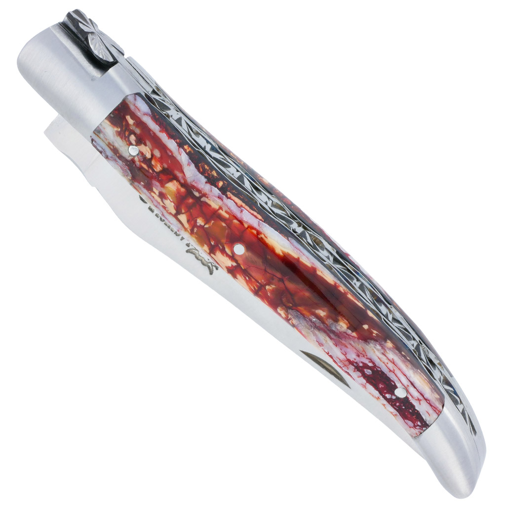Couteau Laguiole en Aubrac Molaire de Mammouth Rouge Double platines